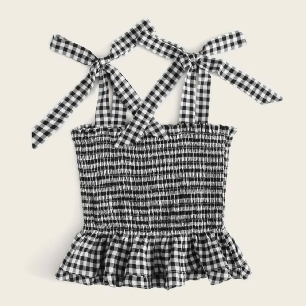 Plaid Crop Top w Tie Straps